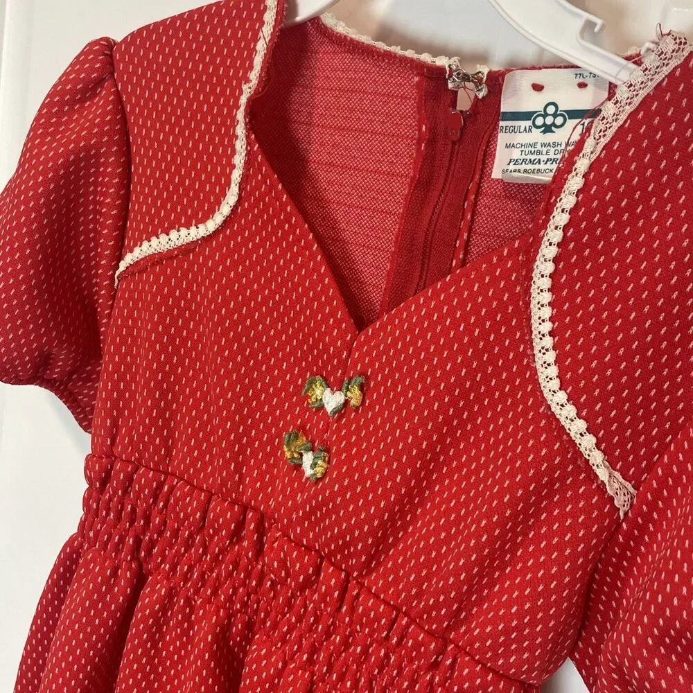 Vintage Sears And Roebuck Red Dress size 6  Size 10 Old School White Polk A Dot